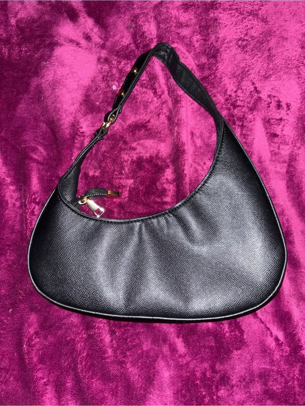 Fashion Nova Black Crescent Shoulder Bag with Gold Hardware